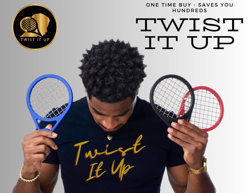 Twist It Up Comb (Imperial Blue) - Alternative to Hair Sponges for Black Men's Curls, Tennis Racket Style Hair Twisting Comb - Image 2